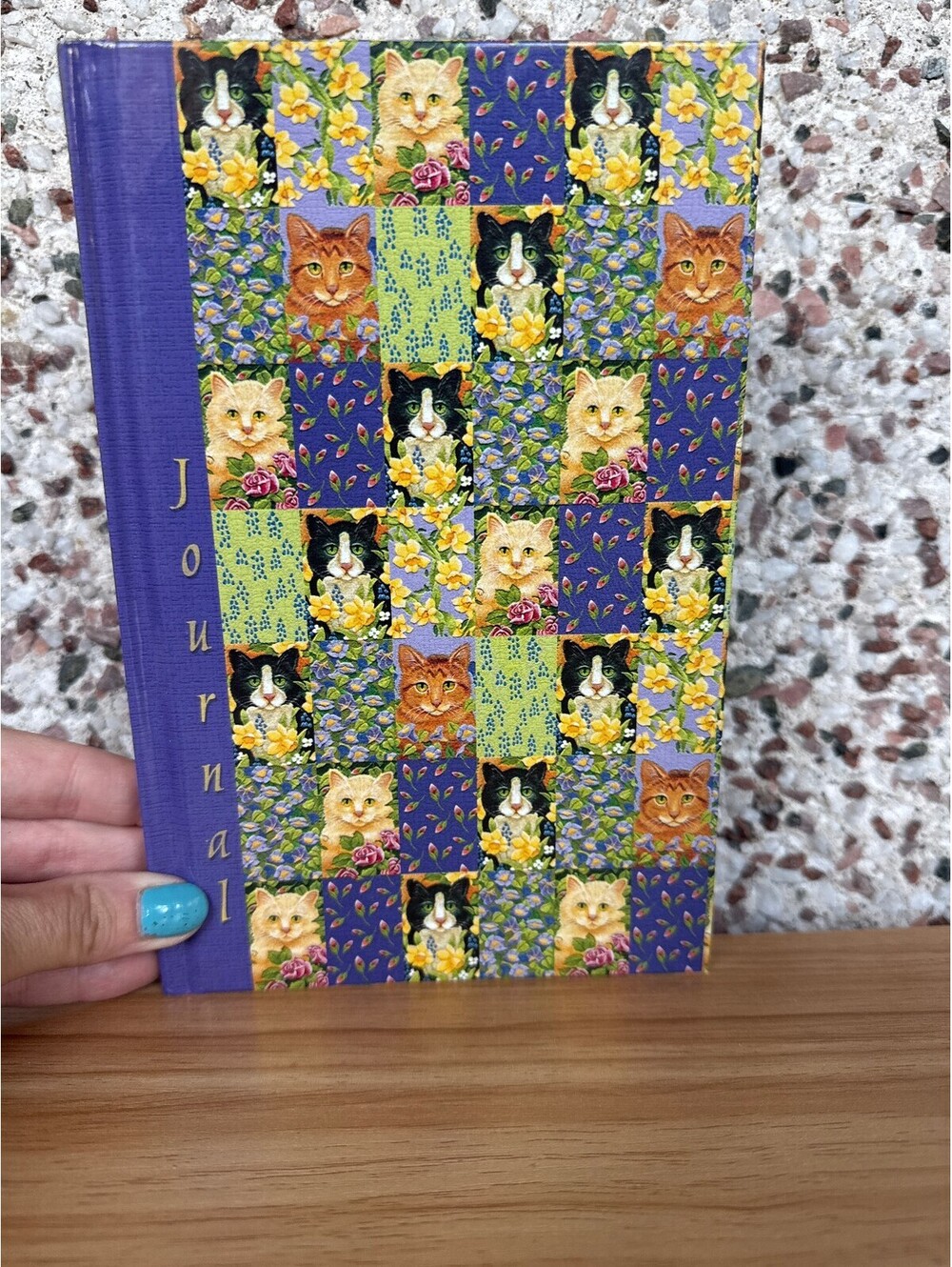 Vintage Cat Floral Patchwork Hardcover Journal Blank Unused Lined Pages